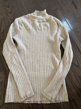 Cream Ribbed Mock Neck Women's Sweater